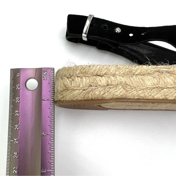 French Connection Women's Lucya‎ Black Leather Peep Toe Espadrille Sandals Shoes - Picture 14 of 16